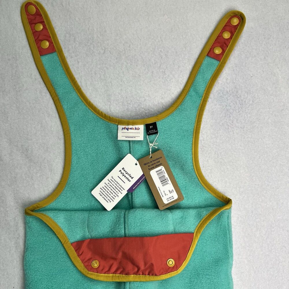 Patagonia Kids Baby Synchilla 1 Piece Fleece Overalls Adjustable Straps 3T Teal - Picture 5 of 6